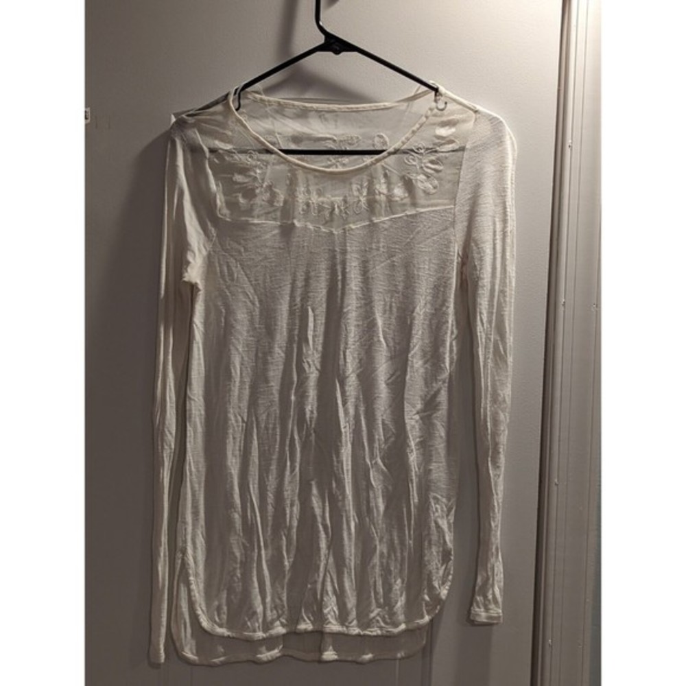 LC Lauren‎ Conrad Women's Long Sleeve Top Blouse Size XS White, Pleated Lace